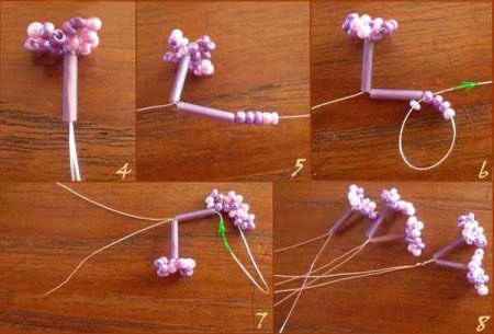 Плетение дерева из бисера. Ветка сирени.